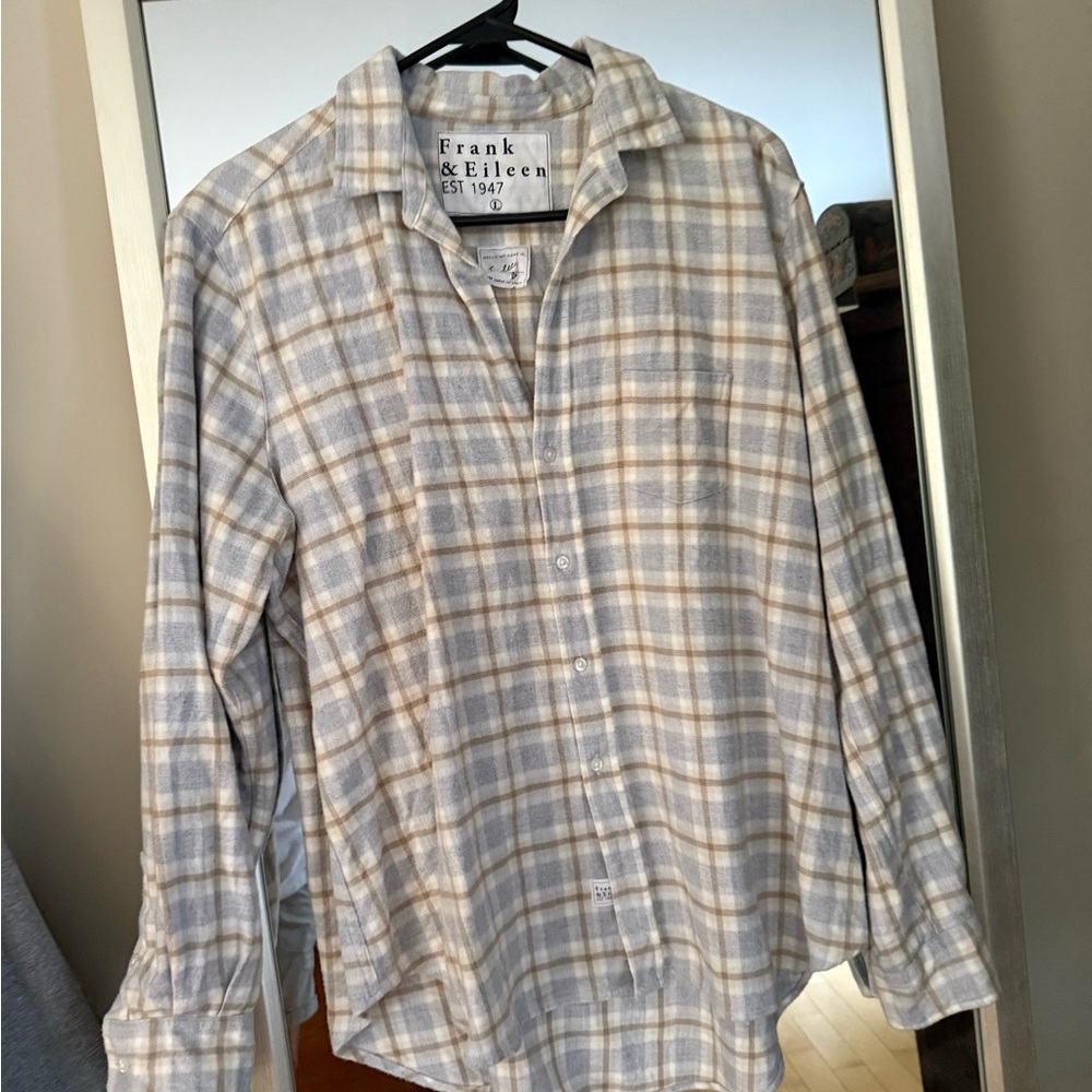 Frank & Eileen Gray and Tan Casual Button Down Shirt